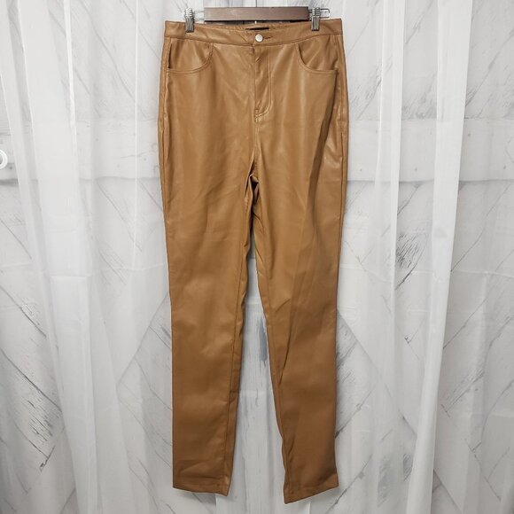 Pretty Little Things Camel Faux Leather Straight Leg Pants Size 10 - Picture 1 of 16
